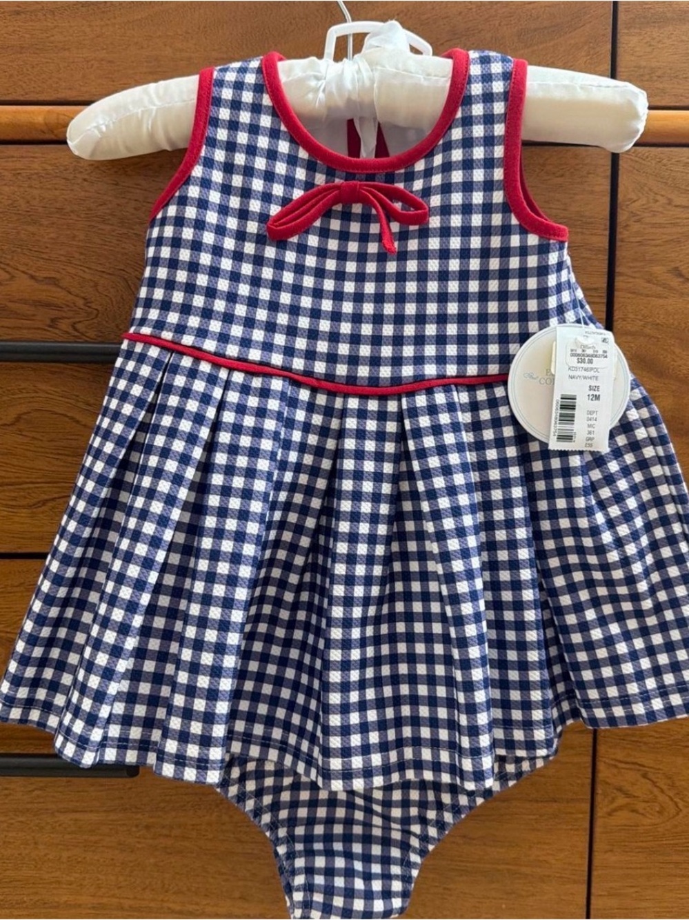 Edgehill Collection Navy Gingham Dress with Red Trim